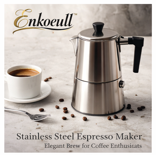 Enkoeull™ Stainless Steel Espresso Maker – Elegant Brew for Coffee Enthusiasts