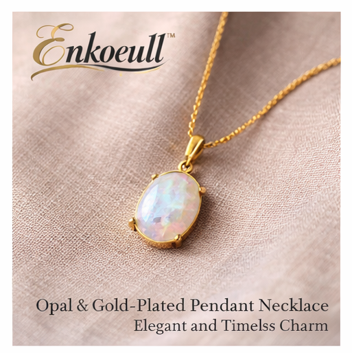 Enkoeull™ Opal & Gold-Plated Pendant Necklace – Elegant and Timeless Charm